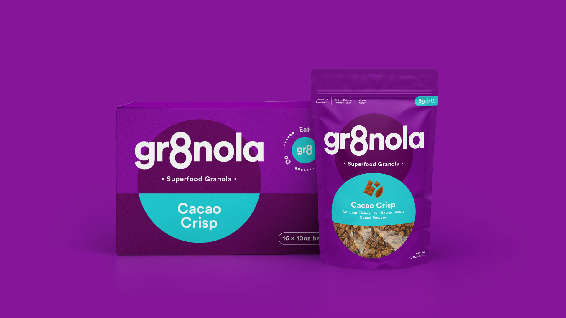 Gr8nola packaging design close-up showing design refinement