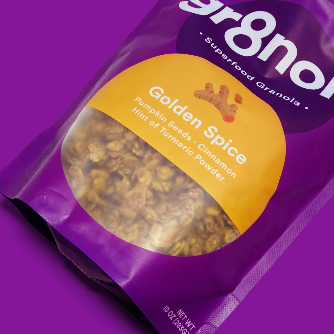 Gr8nola packaging design with bold simple approach