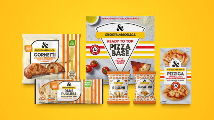 Crosta and Mollica core range showing authentic Italian packaging across categories