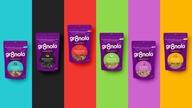 Gr8nola packaging design system across multiple product flavours