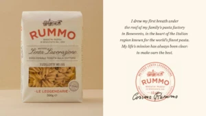Rummo pasta packaging showing heritage-led Italian tone of voice
