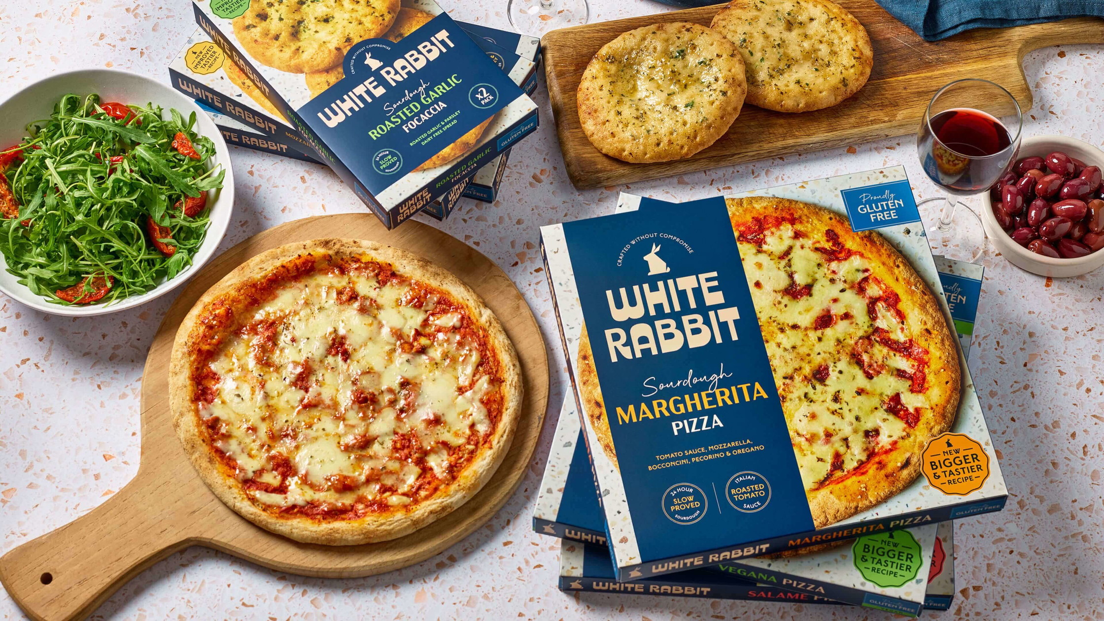 White Rabbit Pizza Co. packaging design typography and details close-up