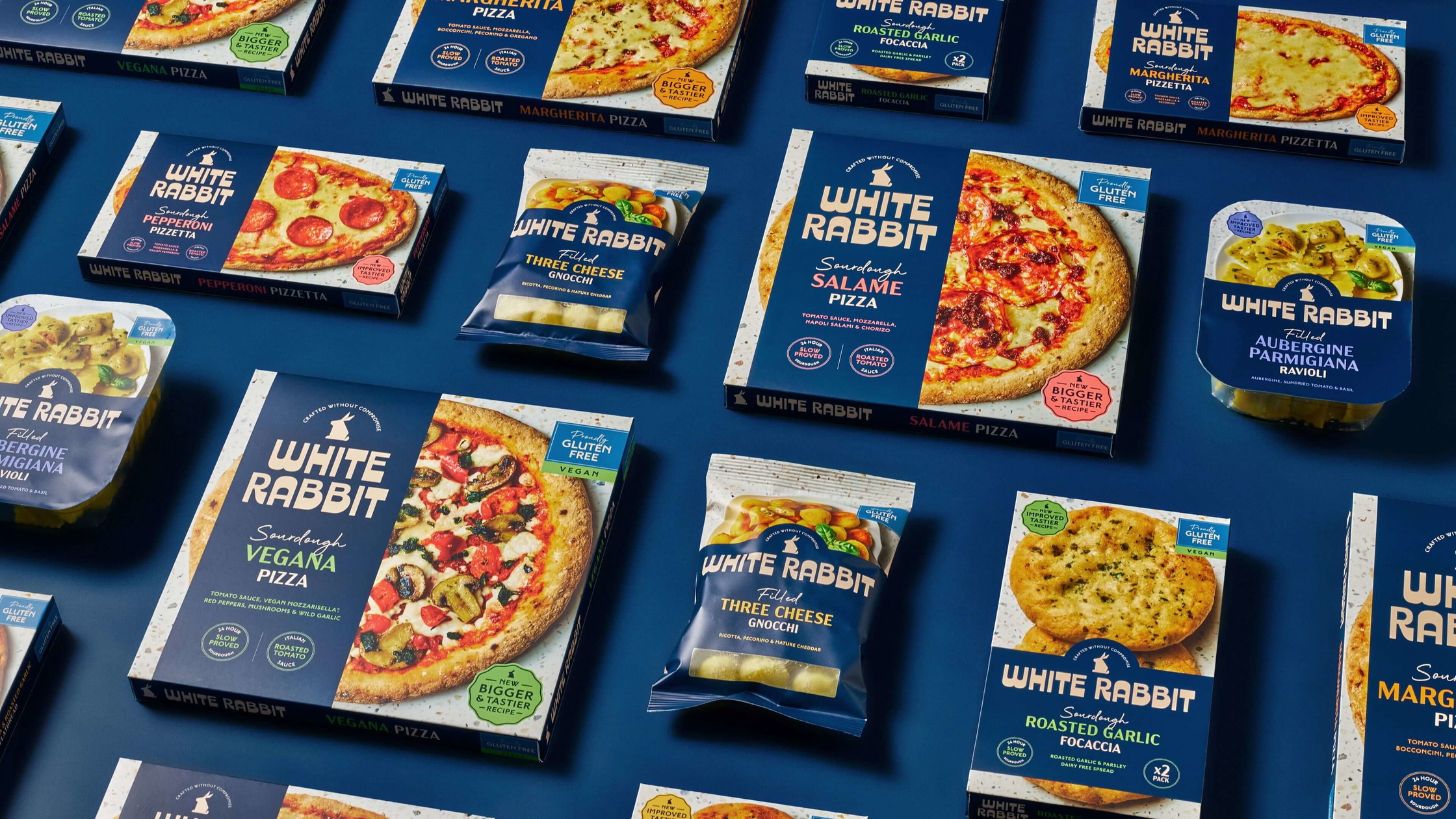 White Rabbit Pizza Co. packaging design with Crafted Without Compromise tagline