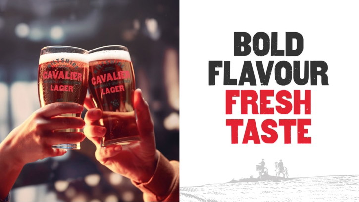 Cavalier Unfiltered Lager packaging design across bottles and formats