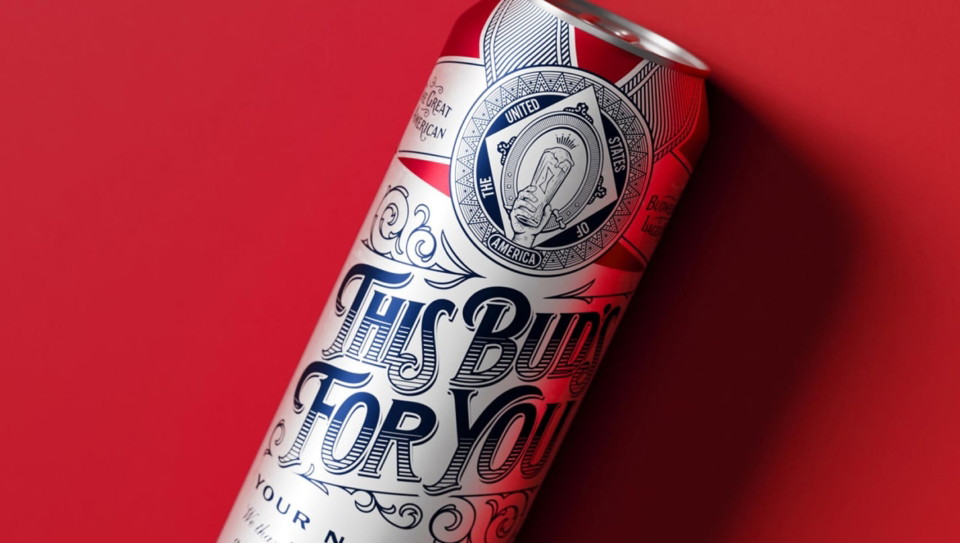Budweiser Raise a Bud packaging design with personalised can for Labor Day campaign