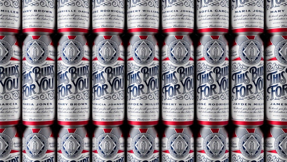 Budweiser Raise a Bud campaign billboard celebrating American workers