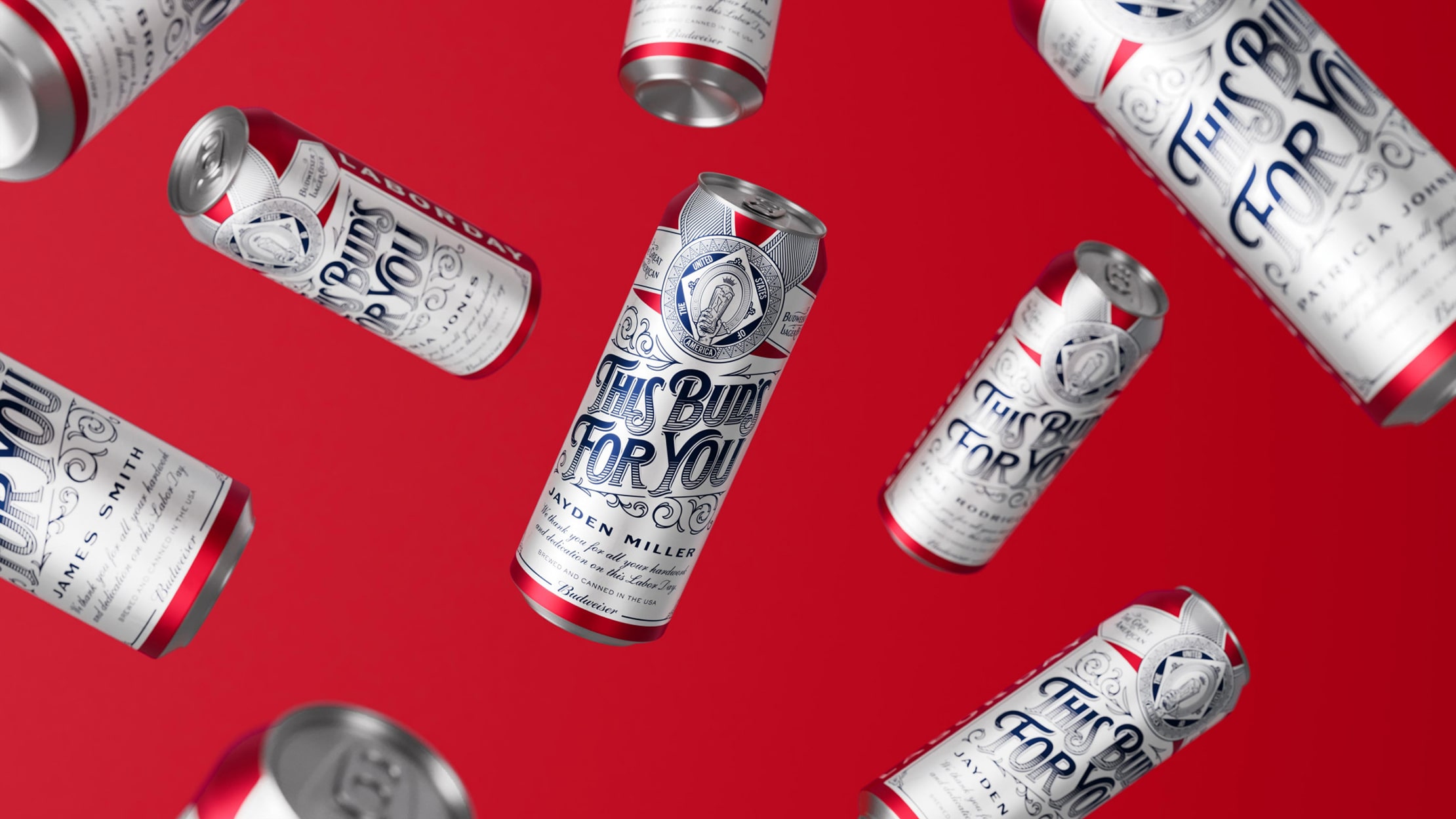 Budweiser Raise a Bud packaging design personalised can close-up with custom name