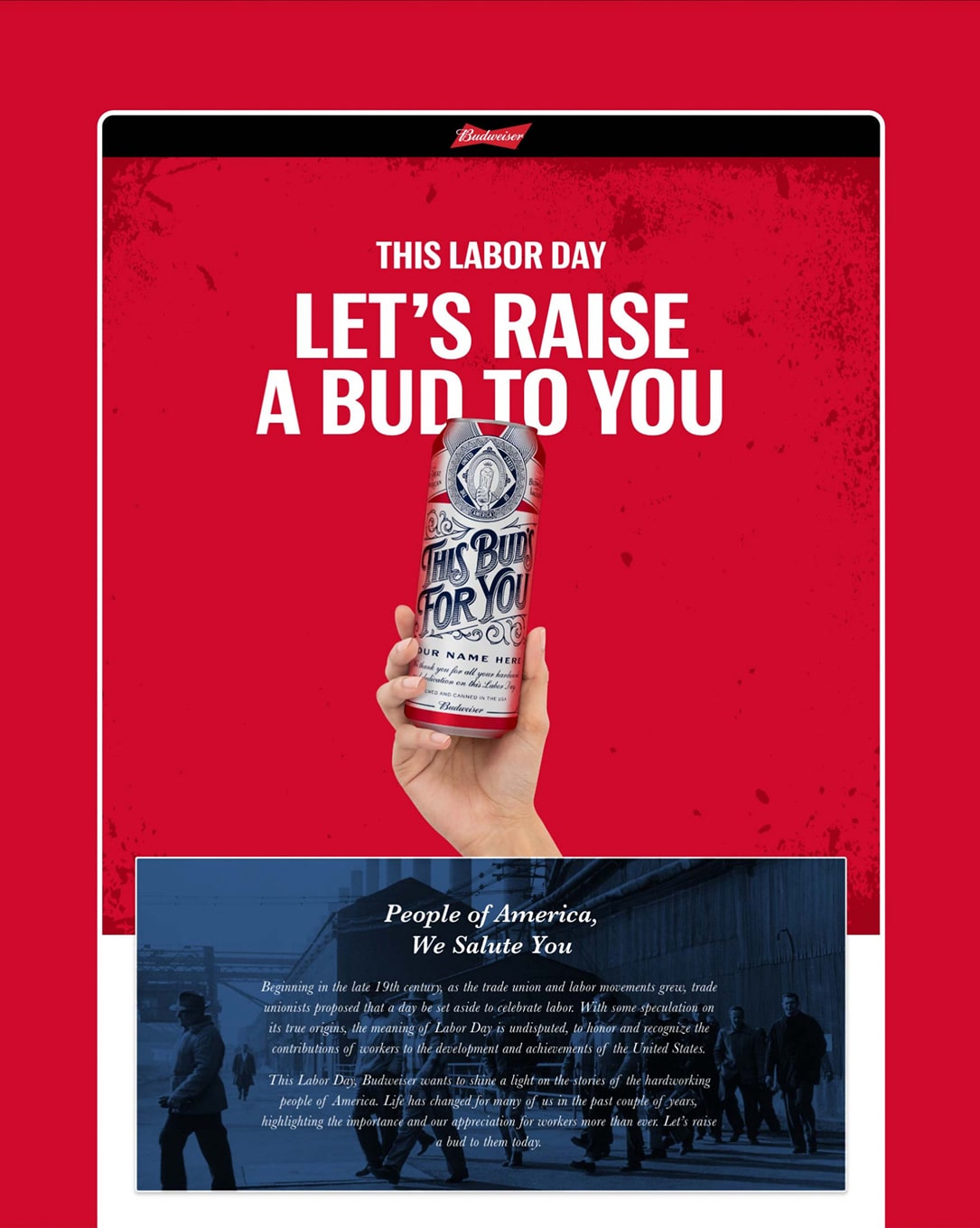 Budweiser Raise a Bud campaign landing page design
