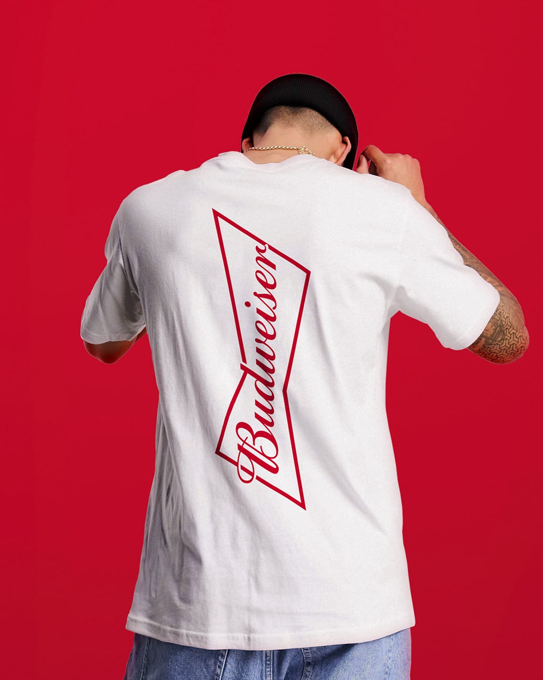 Budweiser Raise a Bud campaign packaging with 19th-century inspired typography