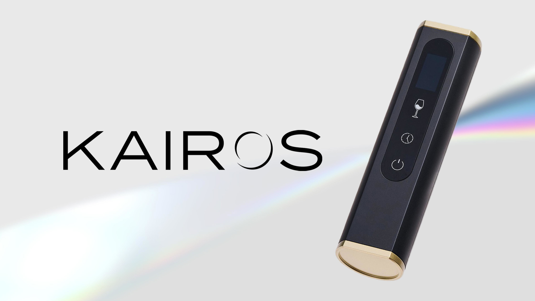 Kairos portable wine aerator brand identity hero product shot