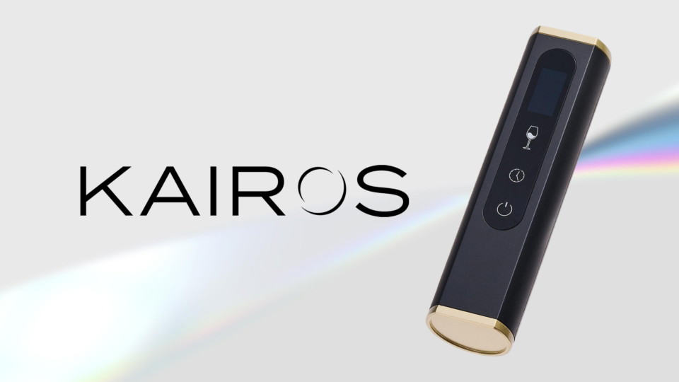 Kairos portable wine aerator brand identity hero product shot