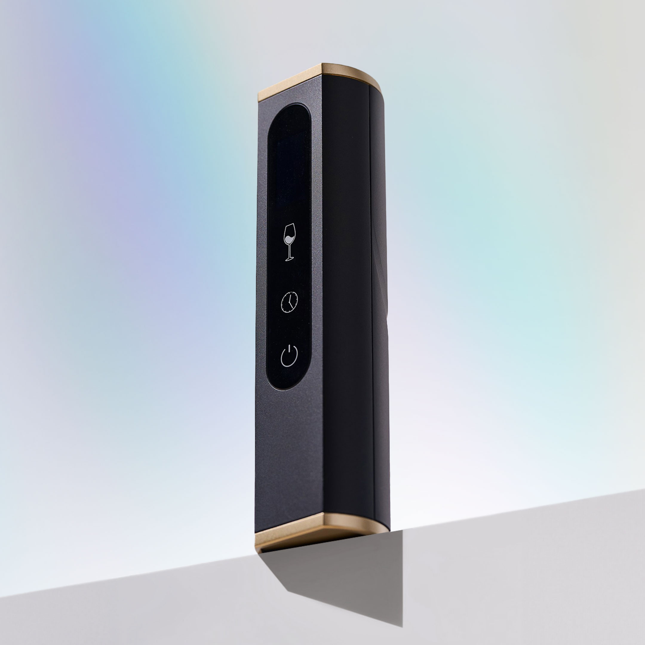 Kairos brand identity product design close-up showing wine aerator form