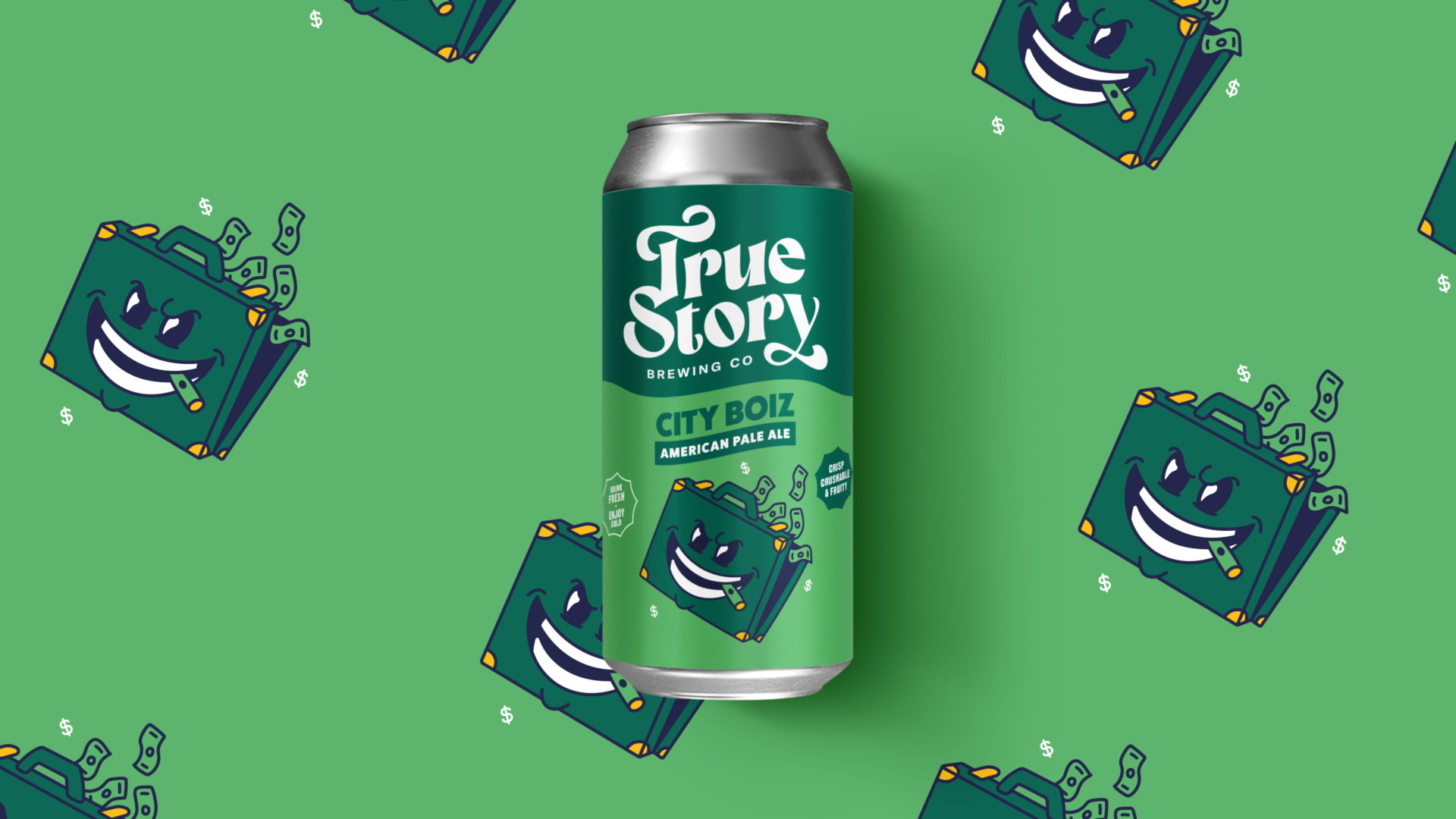 True Story Brewing Co. packaging design can illustration for beer variety