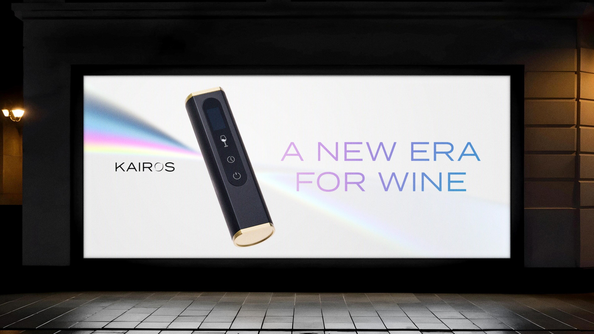 Kairos brand identity applied to digital display and website
