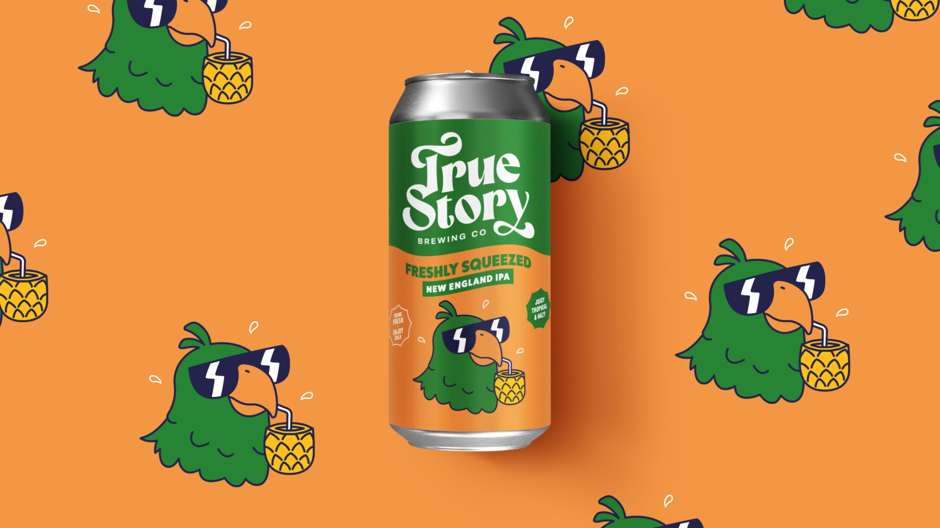True Story Brewing Co. packaging design can illustration for second beer variety