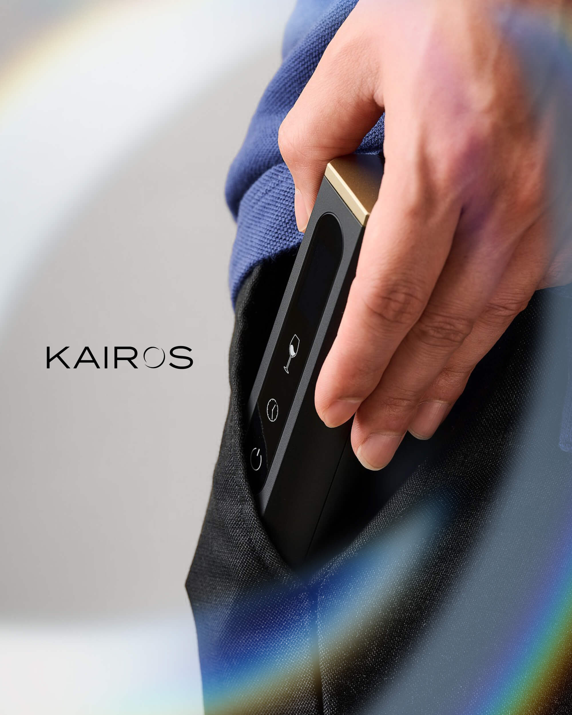 Kairos brand identity portable wine aerator pocket-size detail shot