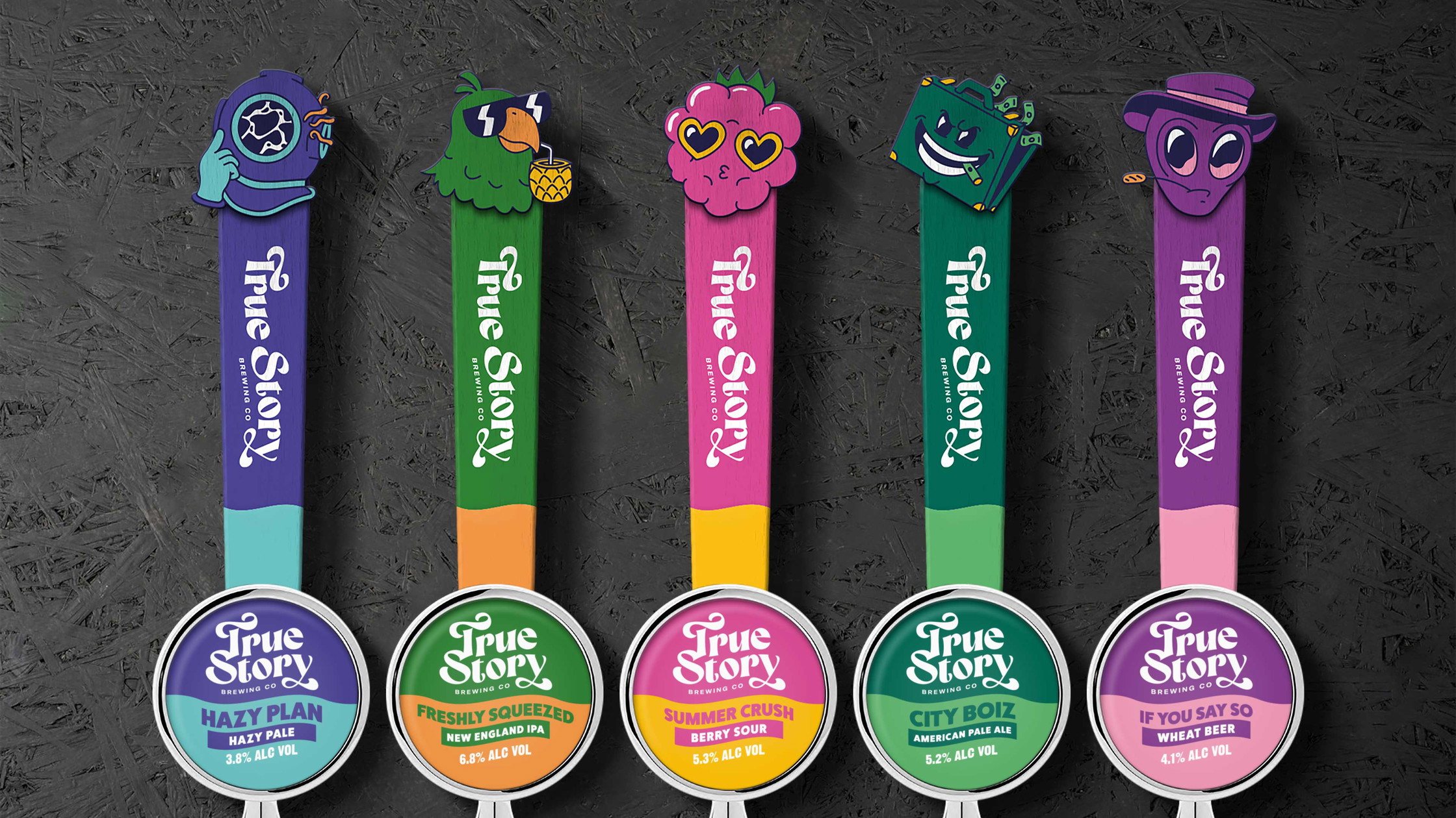True Story Brewing Co. brand identity bar tap and optic display