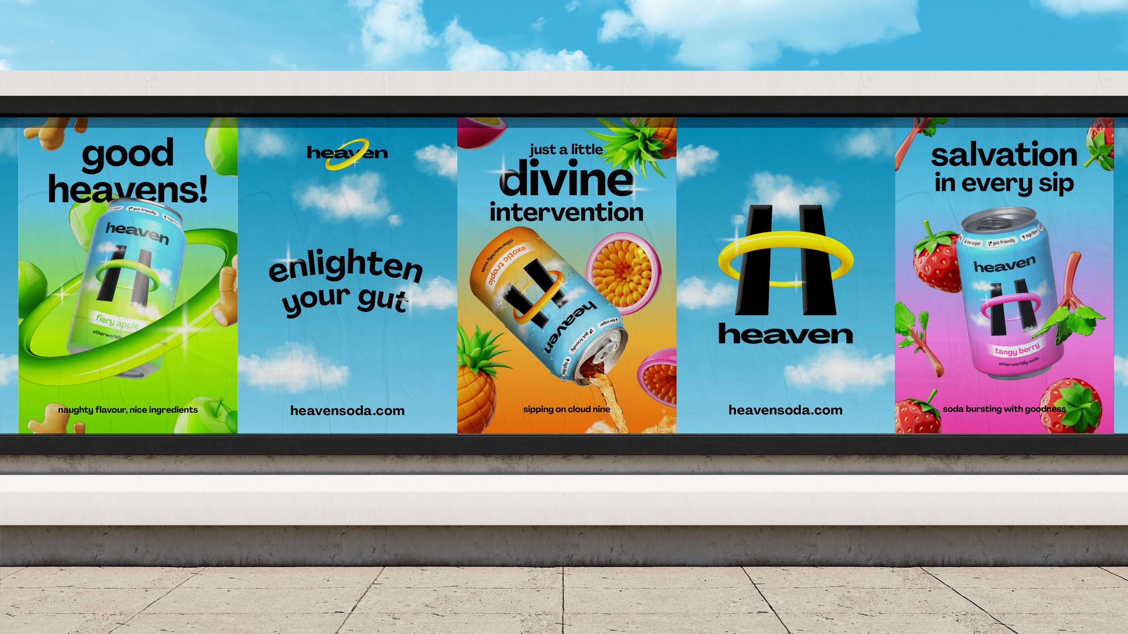 Heaven brand identity poster designs for out-of-home advertising