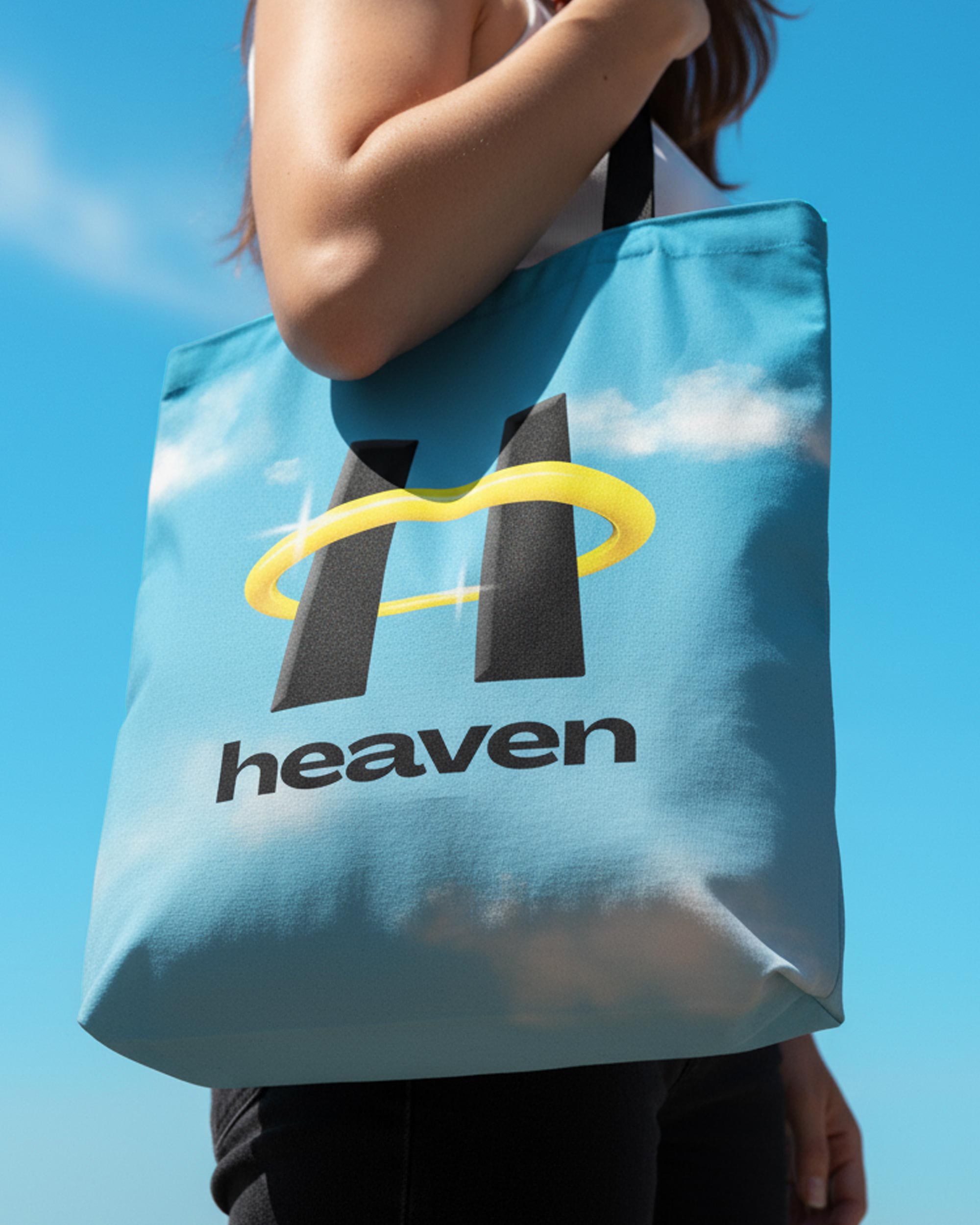 Heaven brand identity tote bag with halo logo