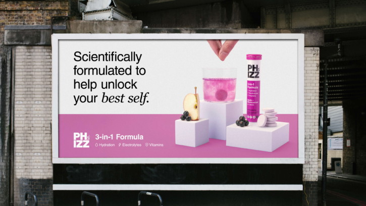Phizz brand identity billboard advertisement