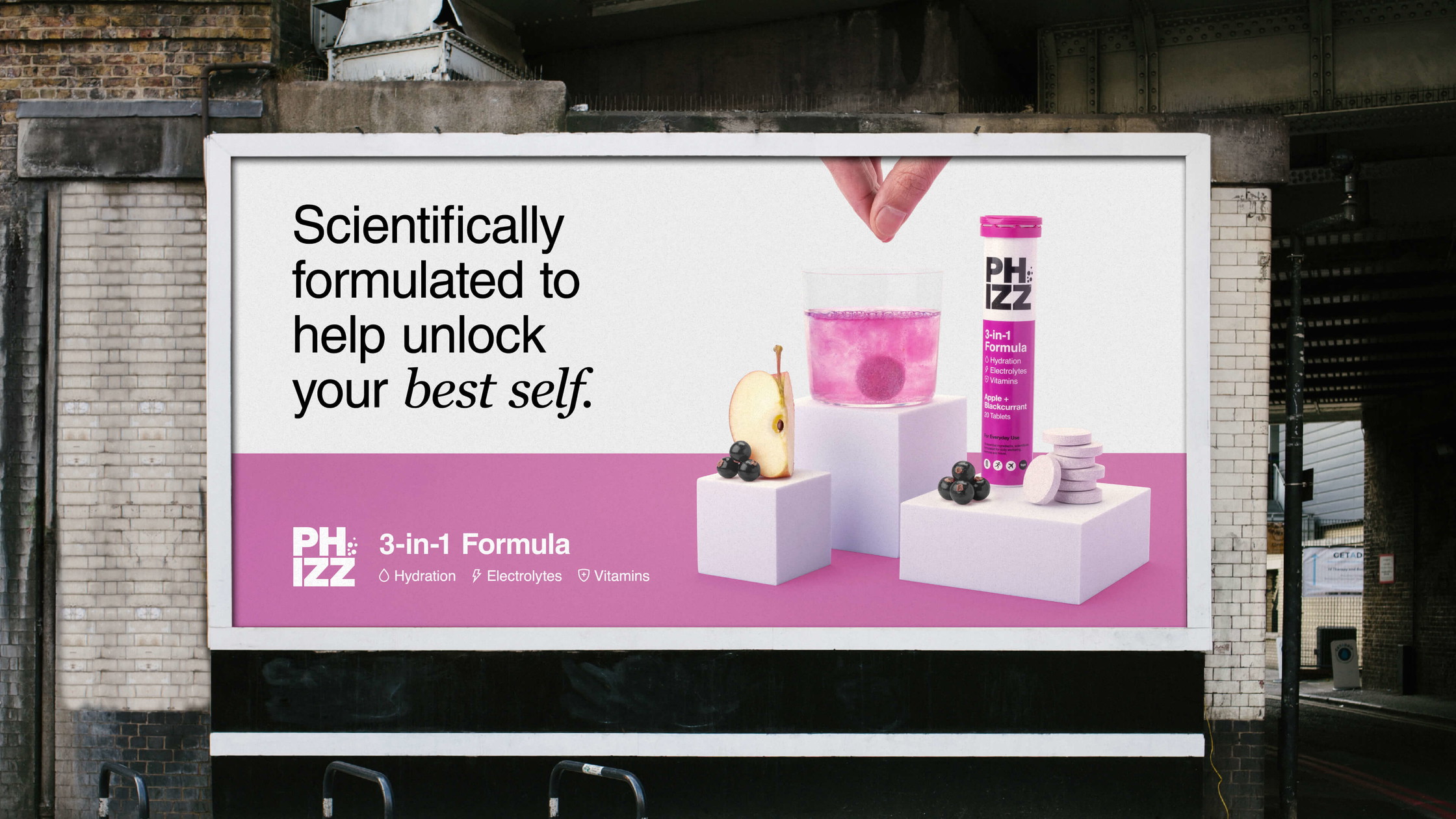 Phizz brand identity billboard advertisement