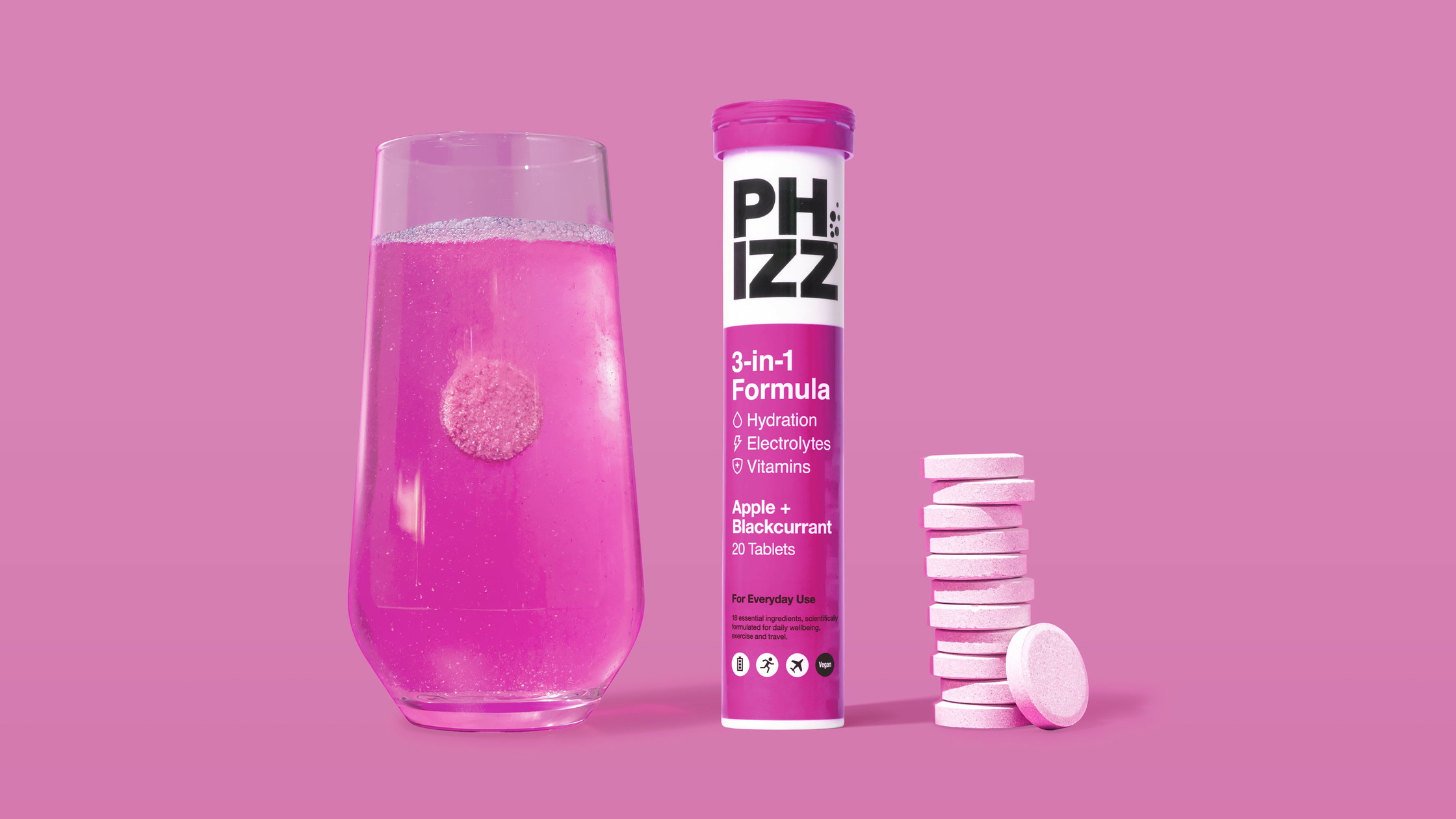 Phizz Apple Blackcurrant packaging design hero product shot