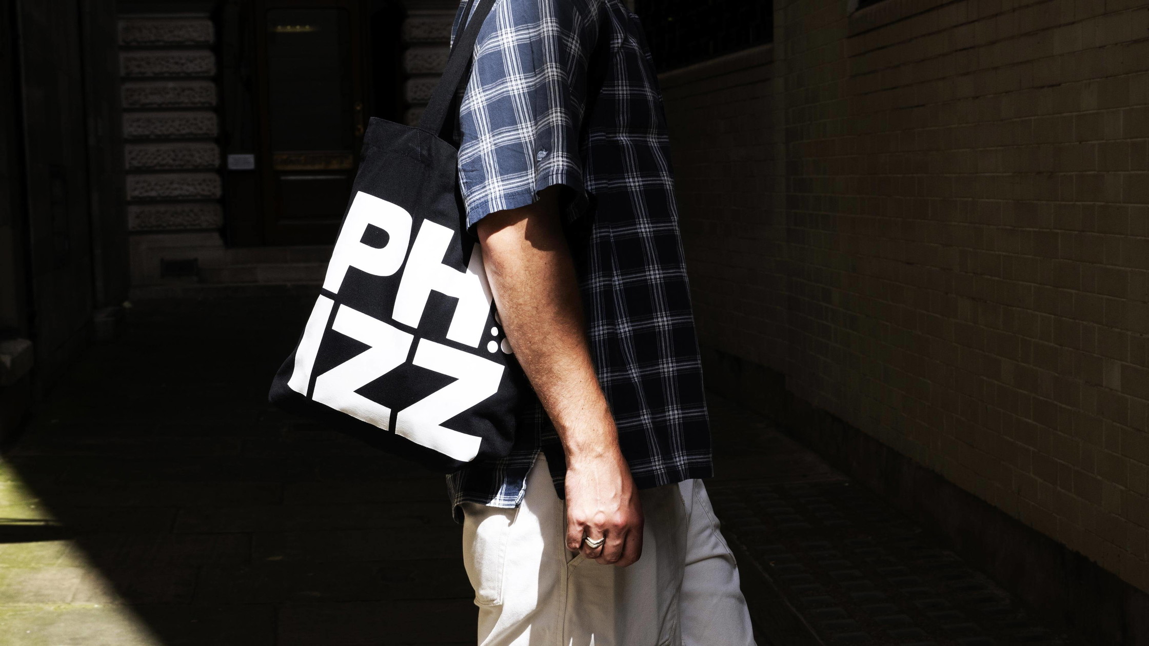 Phizz brand identity branded tote bag design