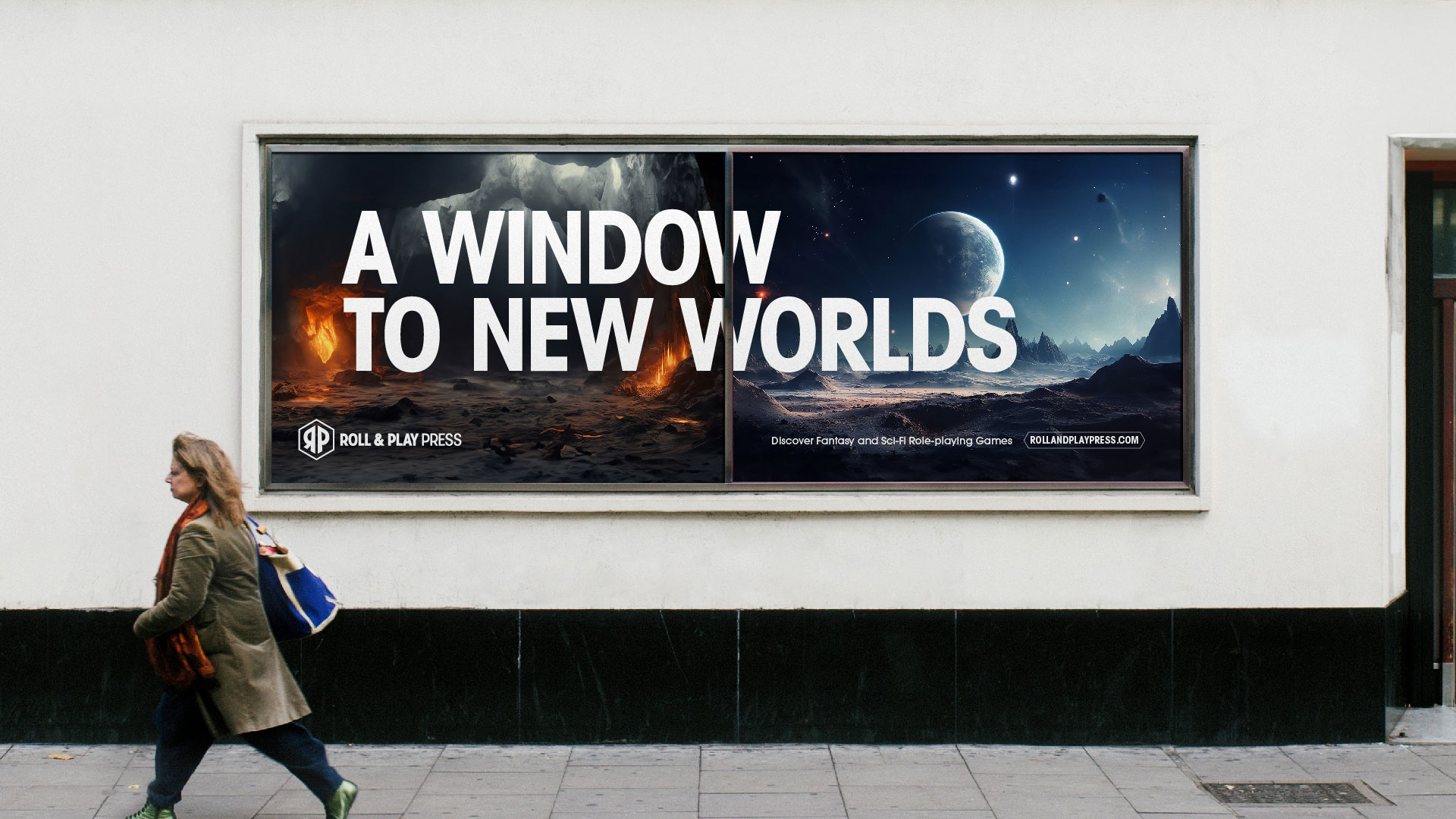 Roll and Play Press brand identity billboard advertising design