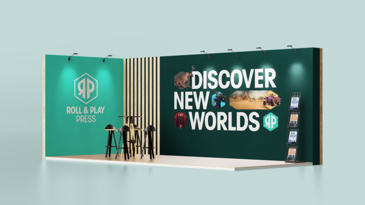 Roll and Play Press brand identity exhibition stand design