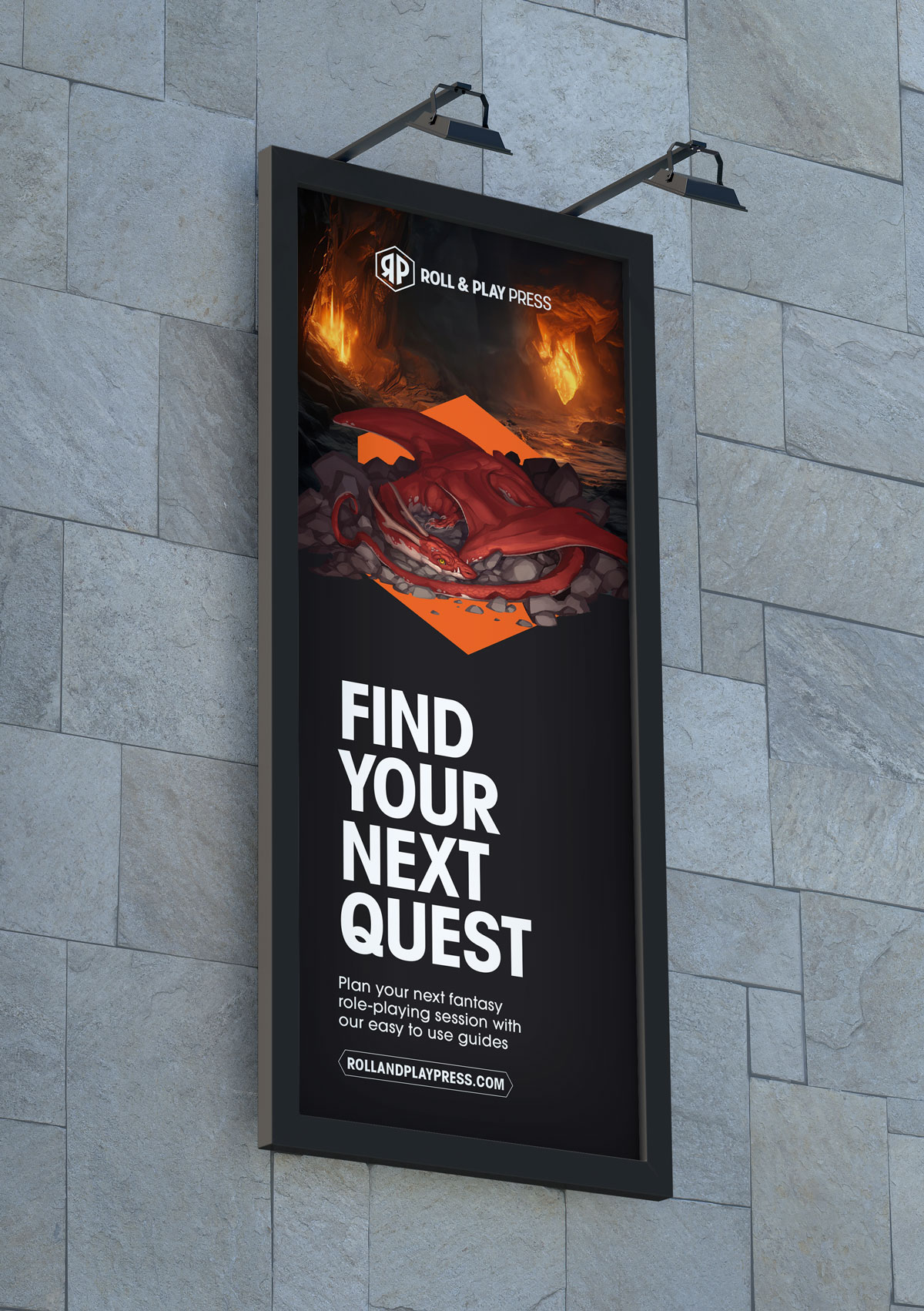 Roll and Play Press brand identity vertical billboard advertisement