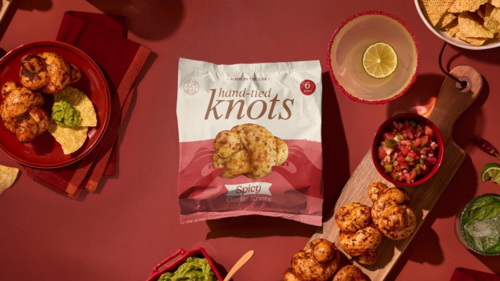 Hand-Tied Knots savoury spicy knot product photography with illustrated hands