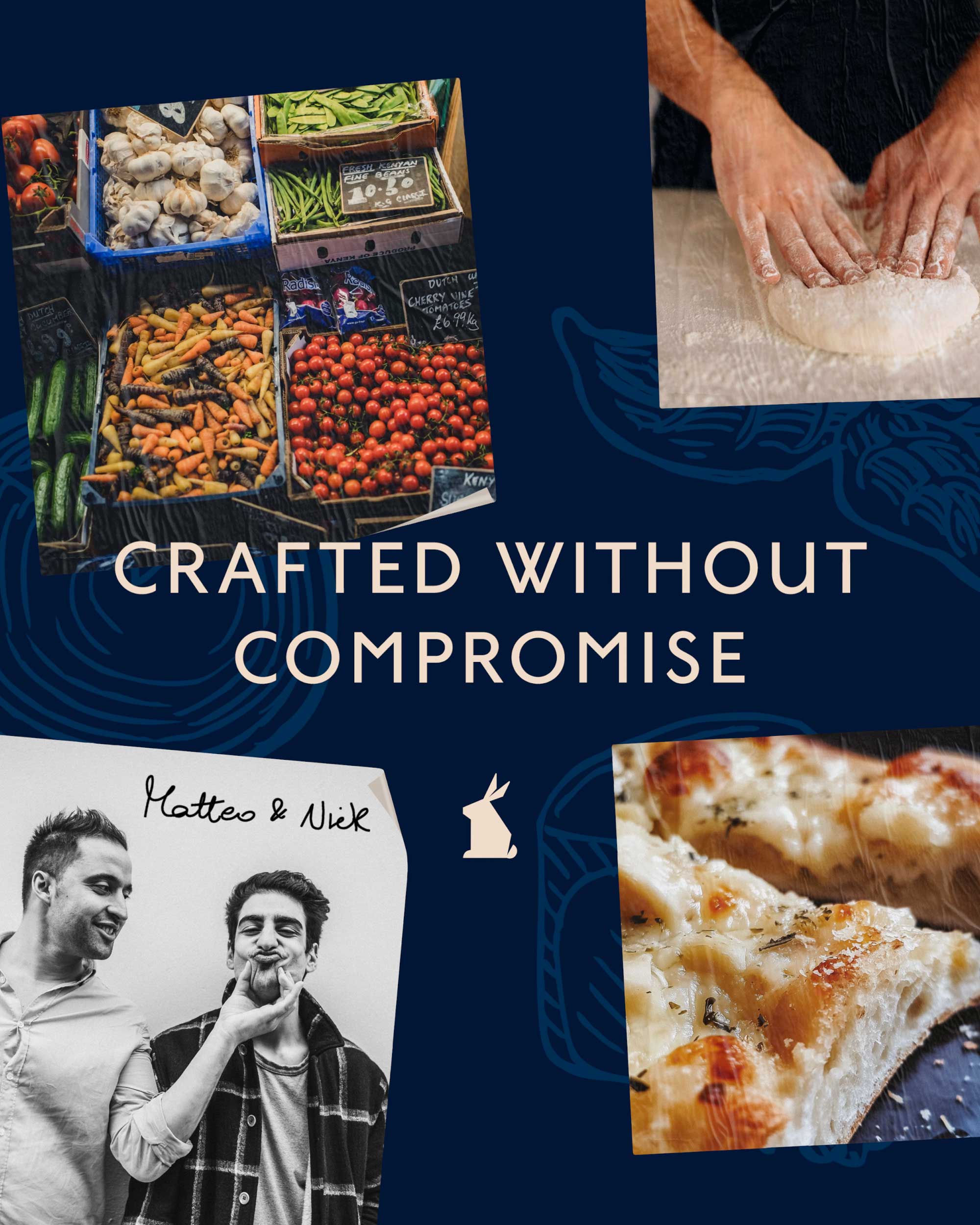 White Rabbit Pizza Co. Crafted Without Compromise brand tagline graphic
