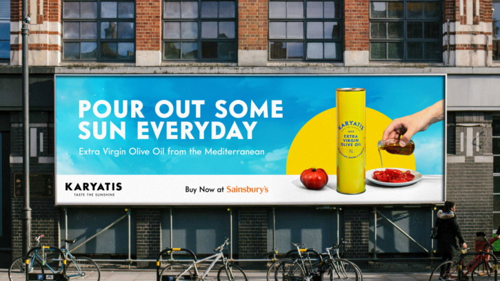 Karyatis Mediterranean food brand out of home billboard by Deuce Studio London